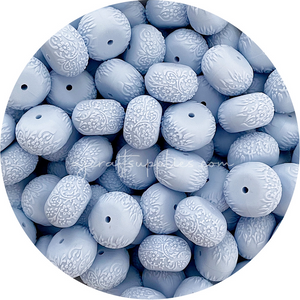 Pastel Blue - 22mm abacus (Floral Embossed) Silicone Beads - 5 Beads
