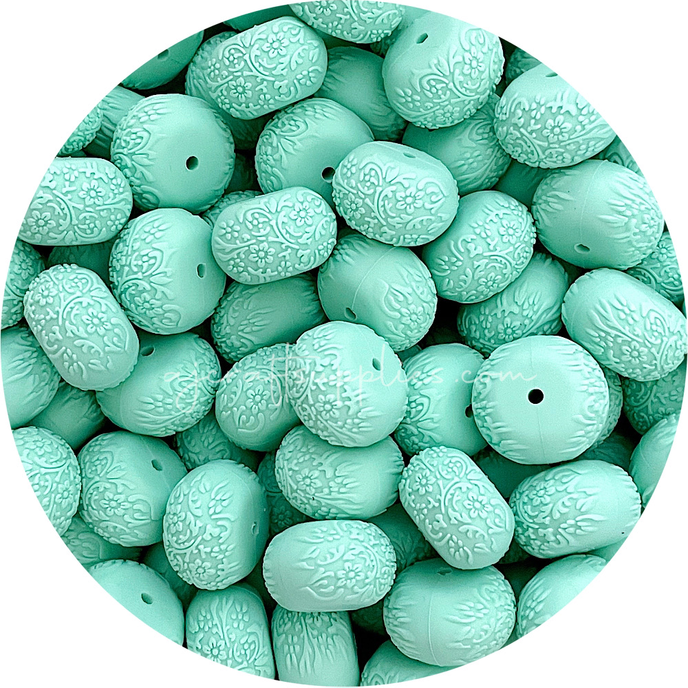 Mint Green - 22mm abacus (Floral Embossed) Silicone Beads - 5 Beads