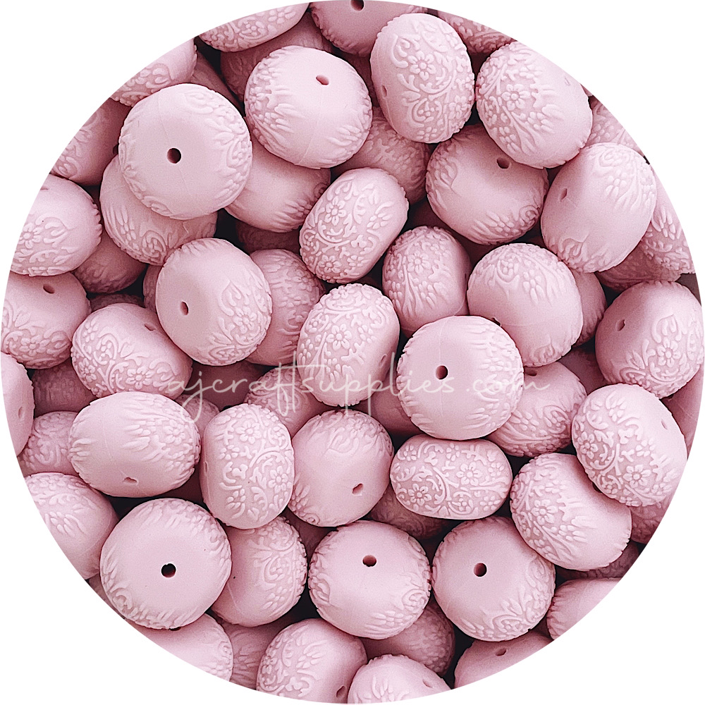 Blush Pink - 22mm abacus (Floral Embossed) Silicone Beads - 5 Beads