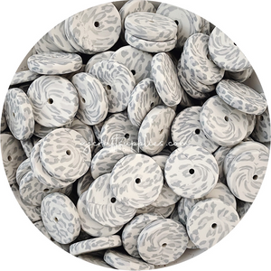 Grey Leopard - 25mm Flat Coin Silicone Beads - 5 beads