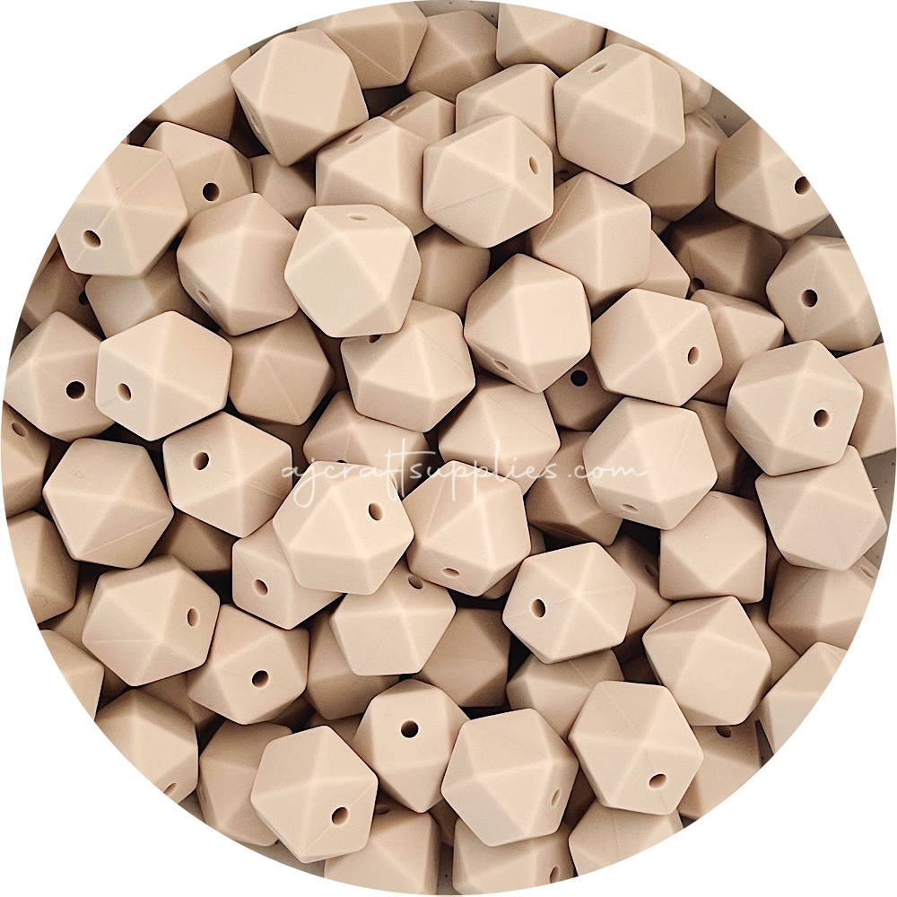 Taupe - 14mm Mini Hexagon - 5 beads