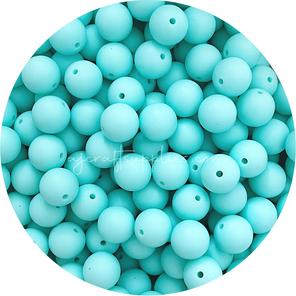 Aqua - 15mm round - 10 Beads