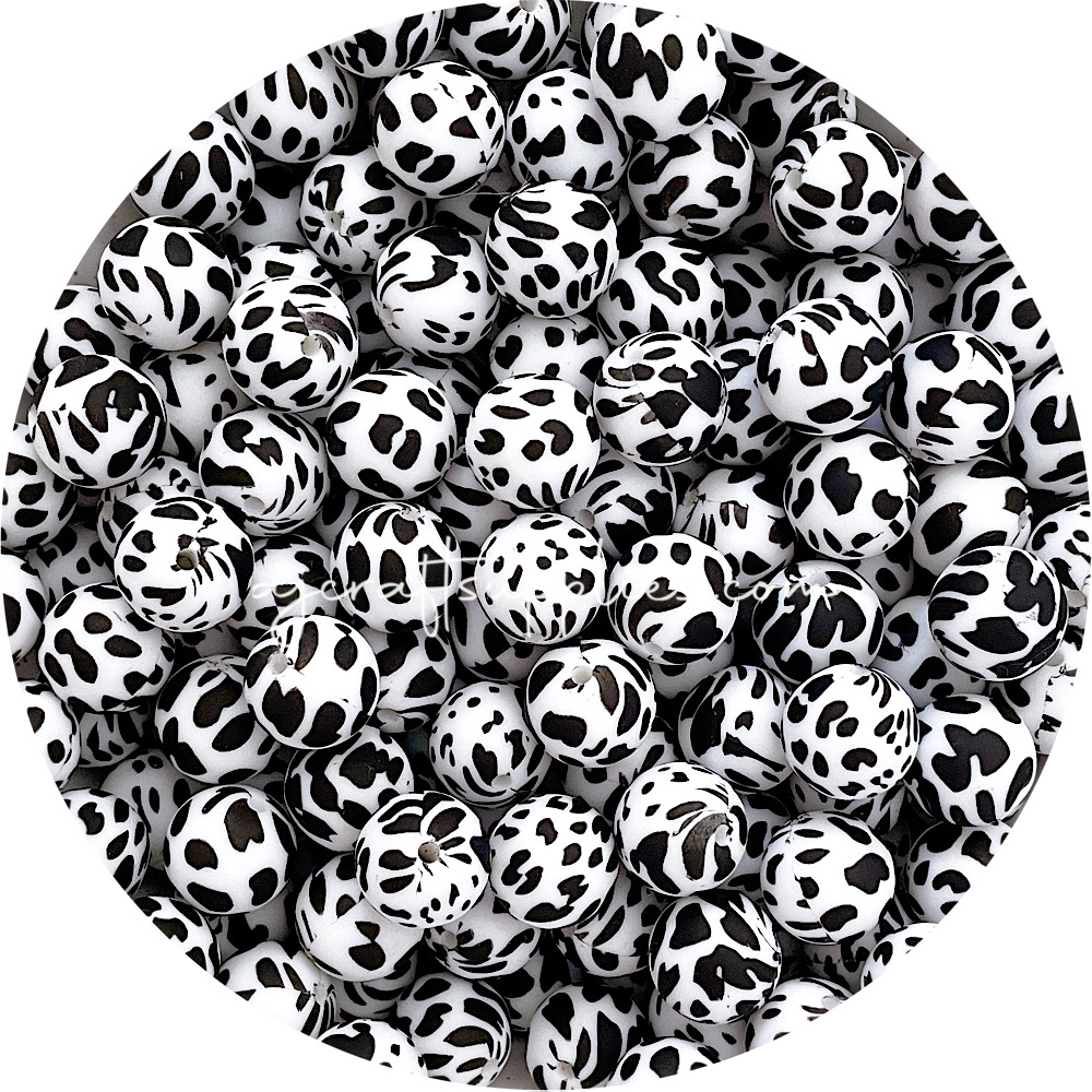 Cow Print - 15mm round - 10 Beads