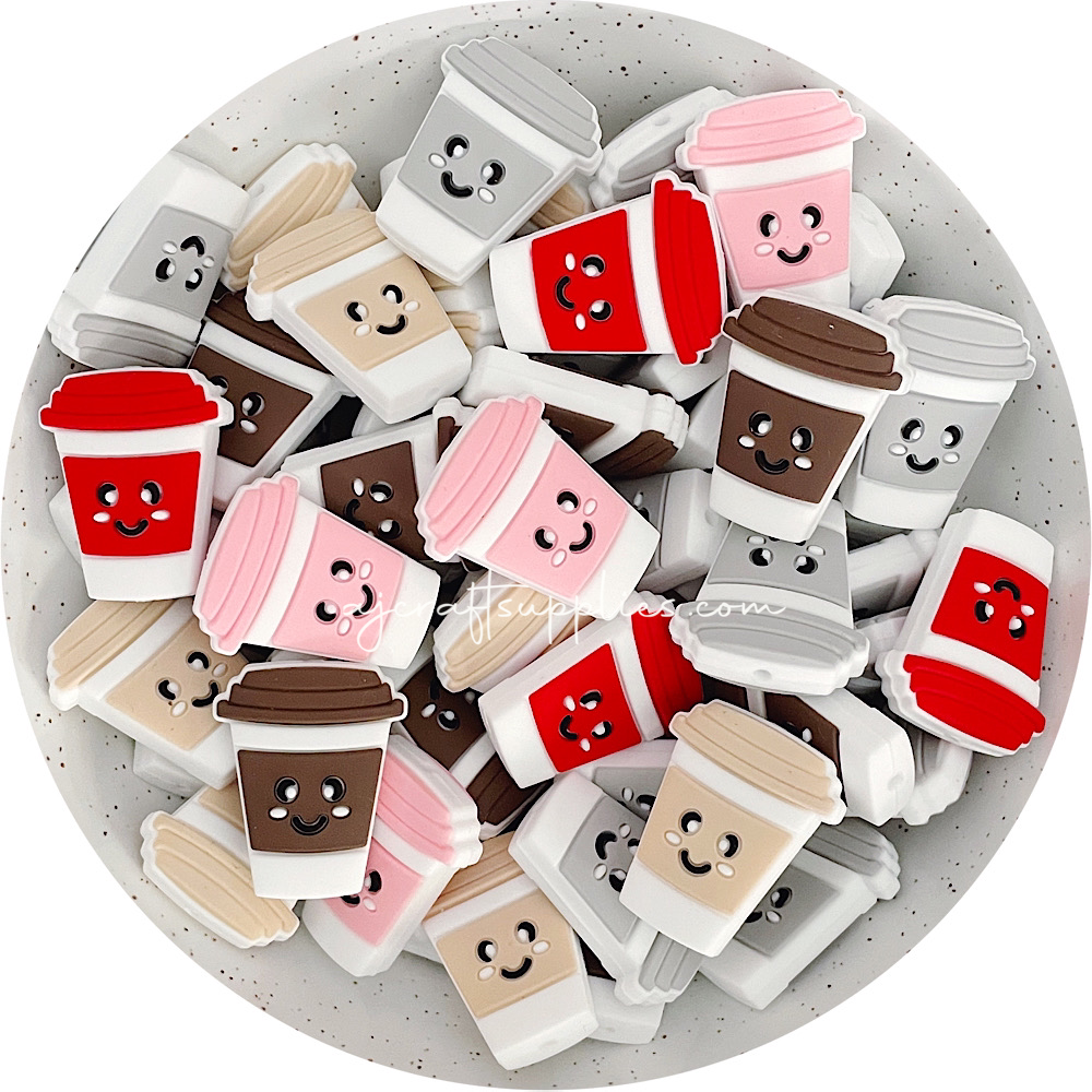 Coffee/Tea Takeaway Cup Silicone Beads - CHOOSE YOUR COLOUR - 2 Beads