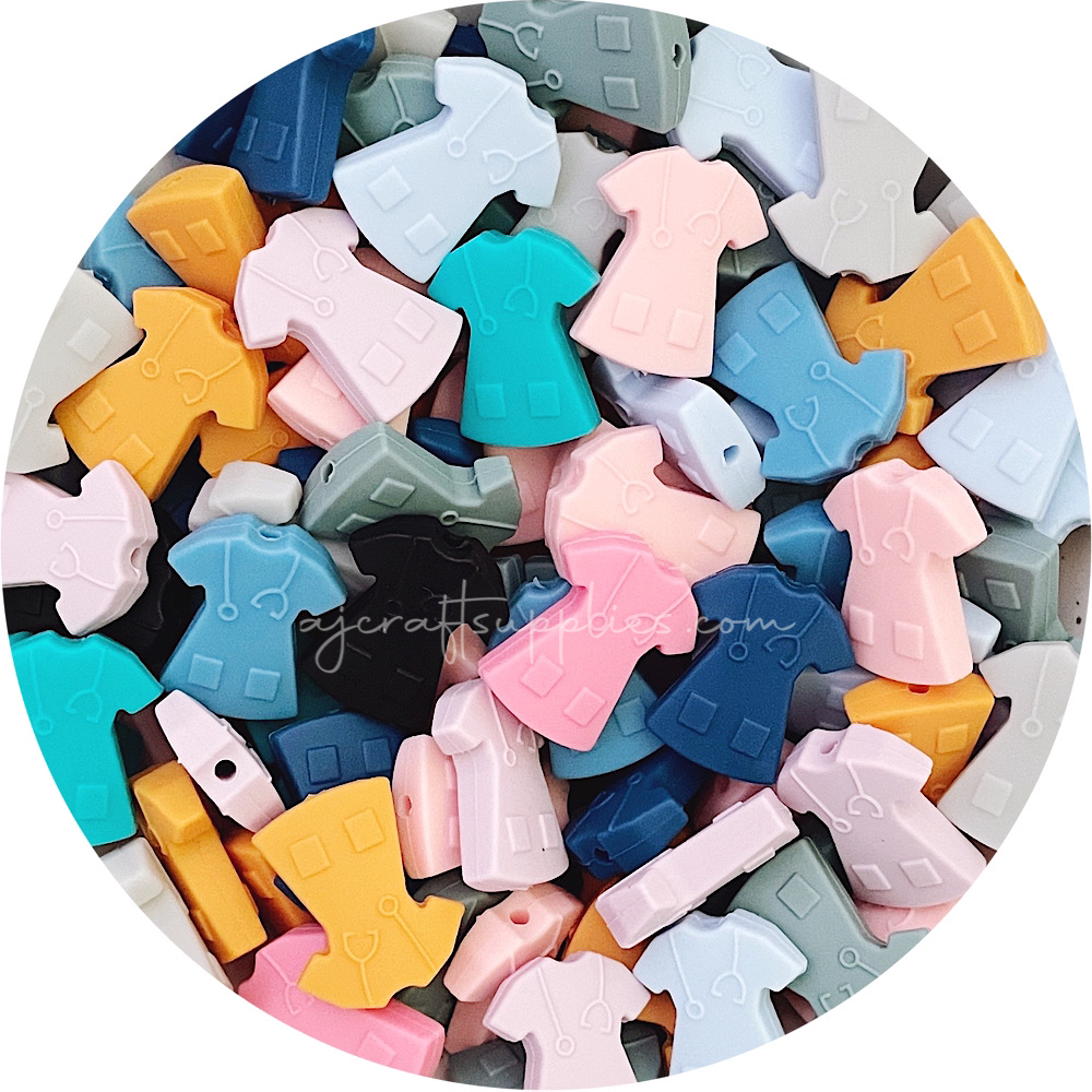 Medical Scrub Top Silicone Beads - CHOOSE YOUR COLOUR - 2 Beads