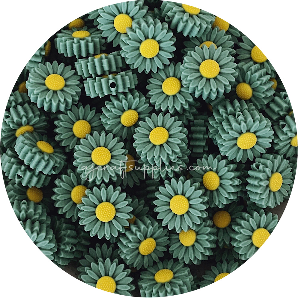 Ether Green - 22mm Mini Daisy Silicone Beads - 2 beads