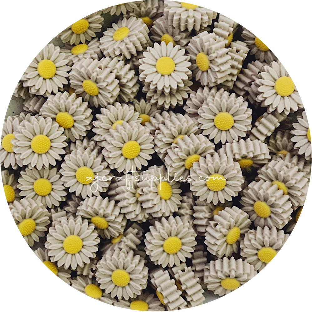 Taupe - 22mm Mini Daisy Silicone Beads - 2 beads
