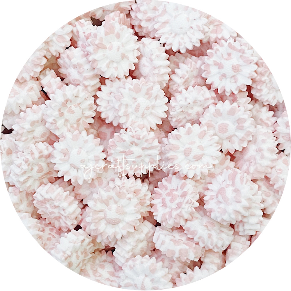 Blush Cow Print - 22mm Mini Daisy Silicone Beads - 2 beads