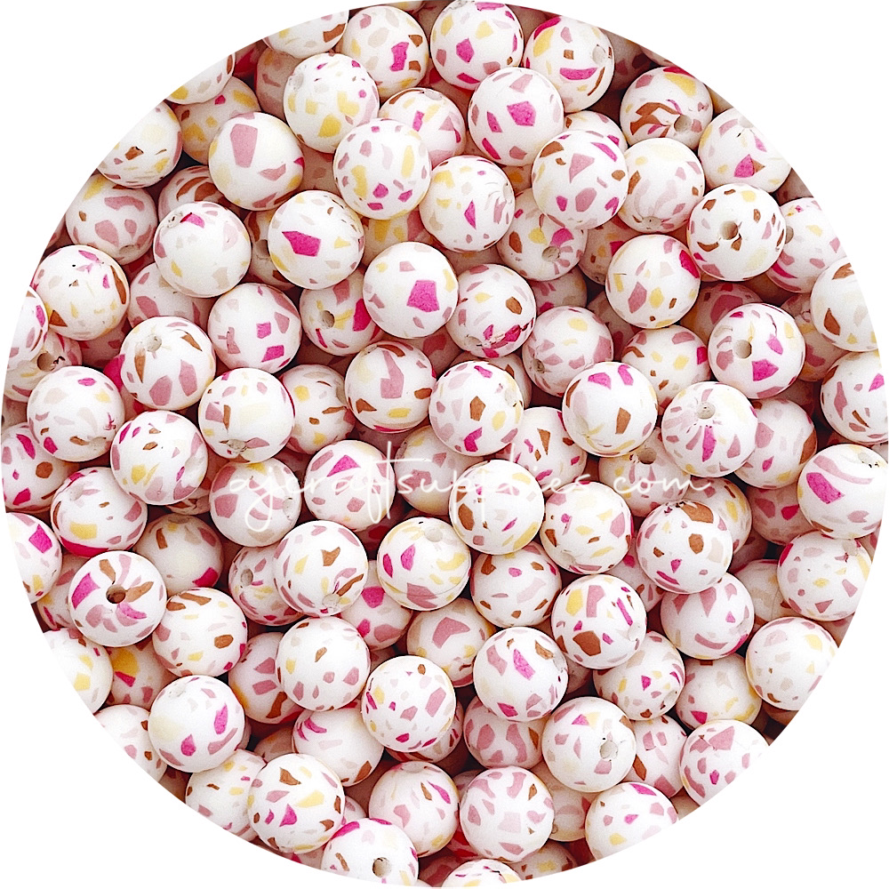 Sunset Terrazzo - 12mm Round Silicone Beads - 10 beads