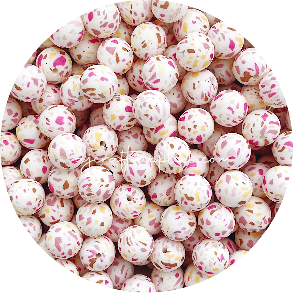 Sunset Terrazzo - 15mm round silicone beads - 10 Beads
