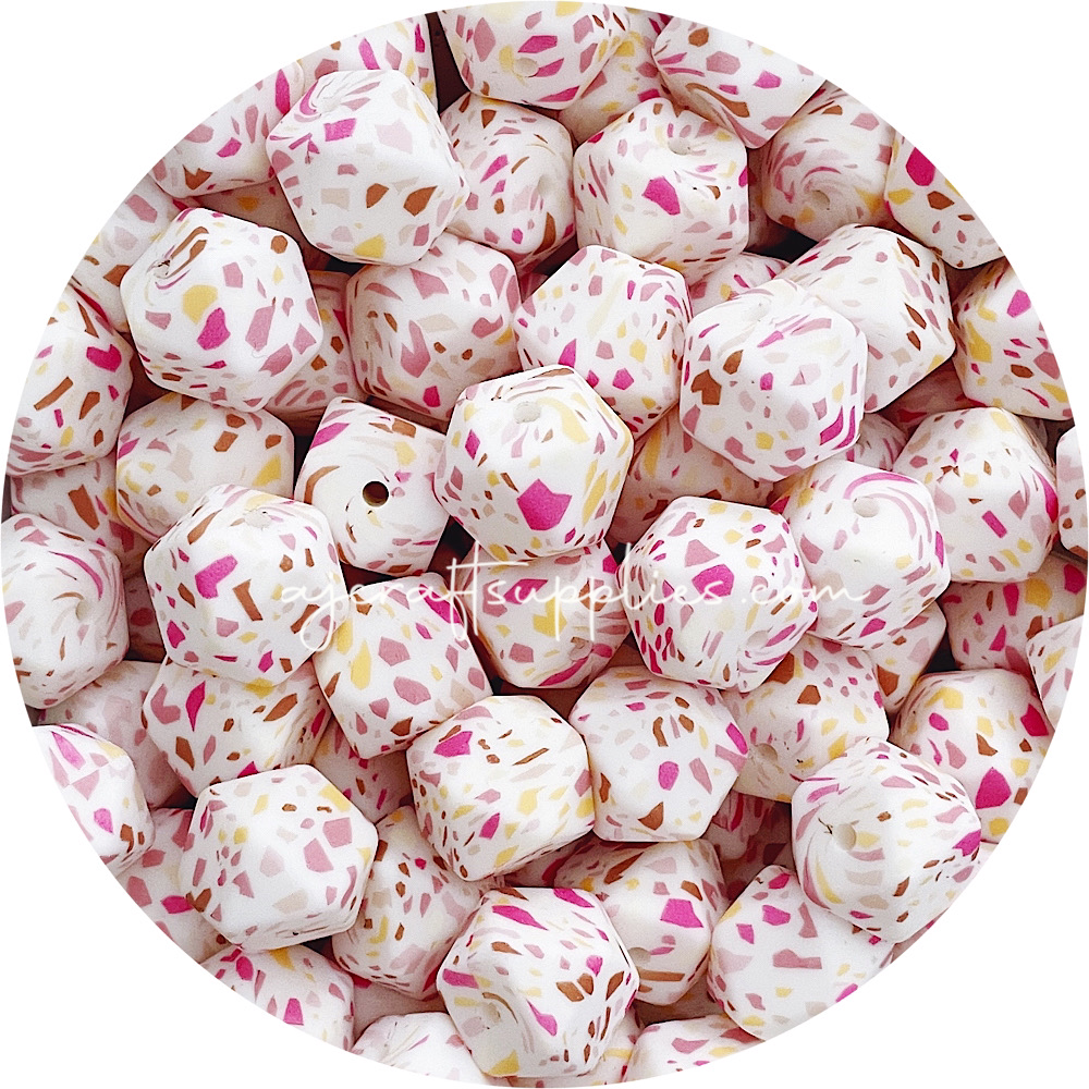 Sunset Terrazzo - 17mm hexagon silicone beads - 10 Beads