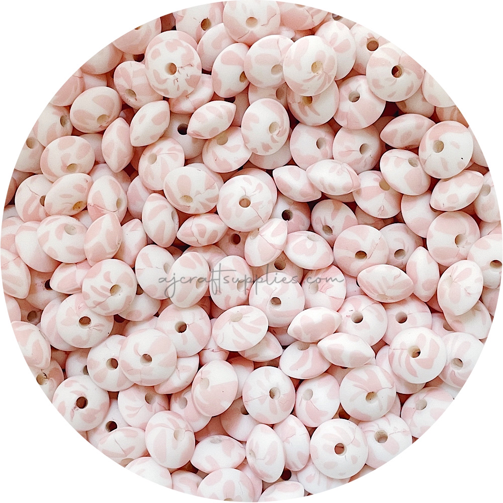 Blush Cow Print - 12mm Mini Saucer Silicone Bead - Each
