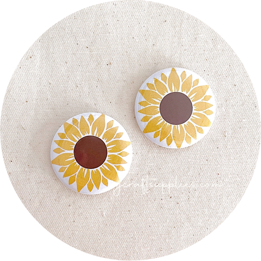 37mm Button Badges - Large Sunflower - 2 badges