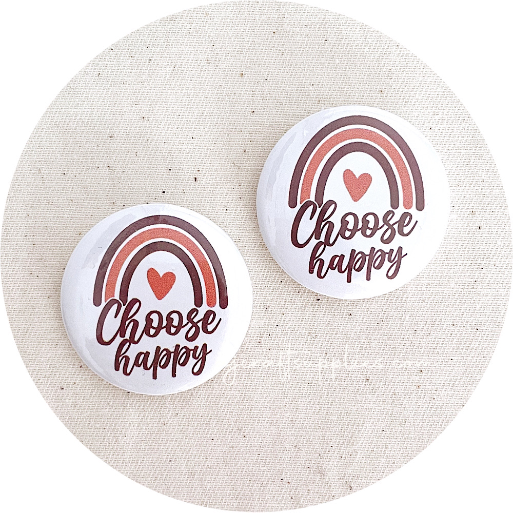 37mm Button Badges (With or Without Pinback) - Choose Happy Rainbow - 2 badges