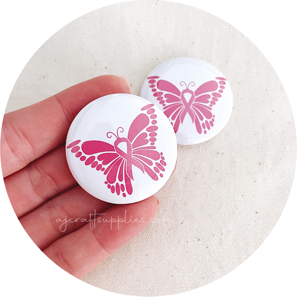 37mm Button Badges (With or Without Pinback) - Butterfly Awareness Ribbon - 2 badges