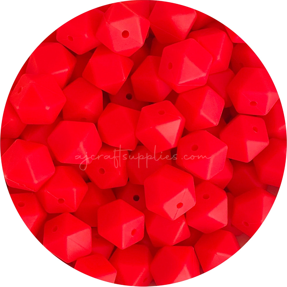 Watermelon Red - 17mm Hexagon - 10 Beads