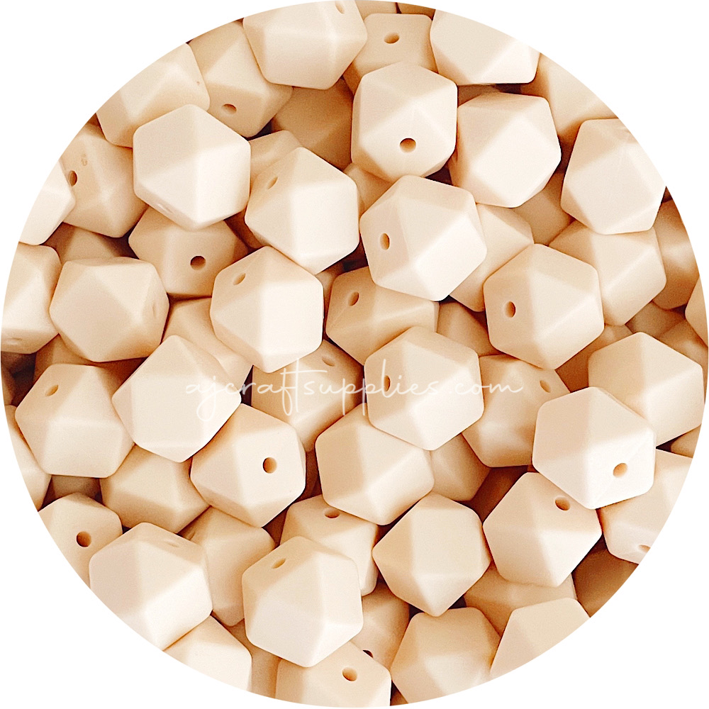 Cream Beige - 17mm Hexagon - 10 Beads
