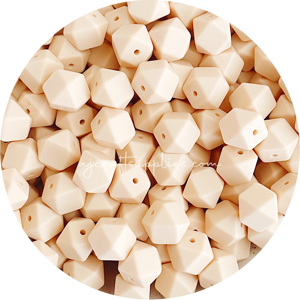 Cream Beige - 14mm Mini Hexagon - 5 beads