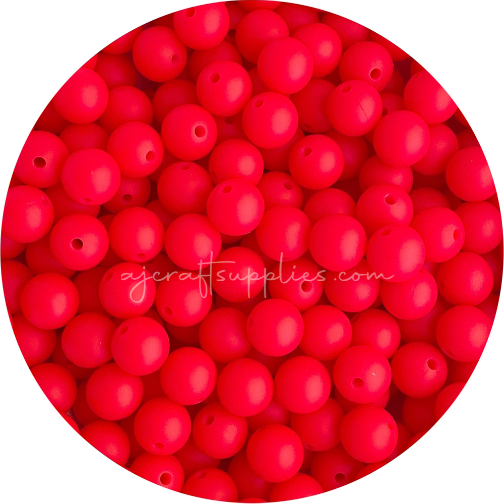 Watermelon Red - 12mm Round Silicone Beads - 10 beads