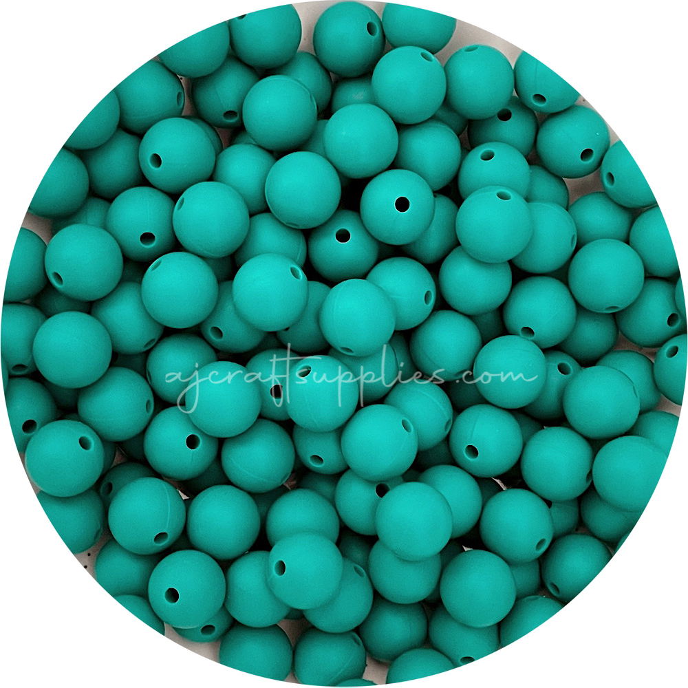 Ocean Green - 12mm Round Silicone Beads - 10 beads