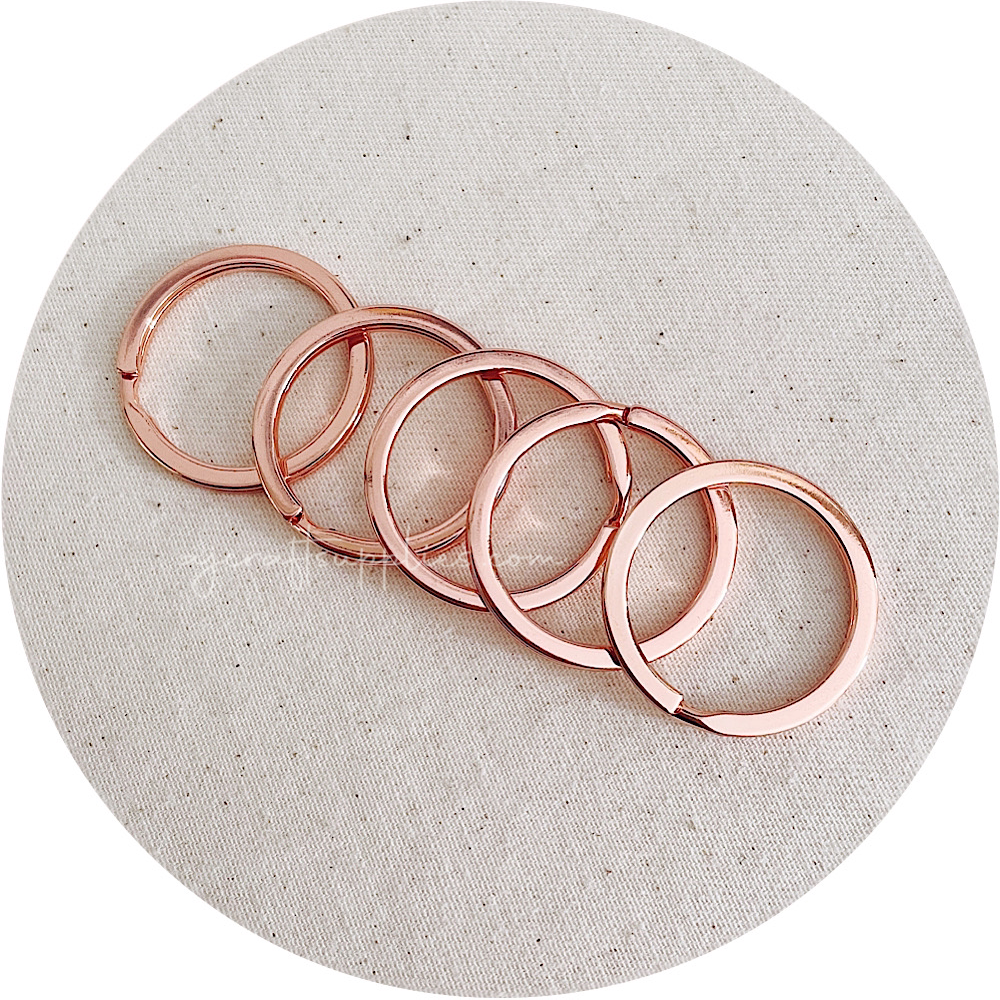 30mm Round Split Ring Keyring - Rose Gold - 5 rings