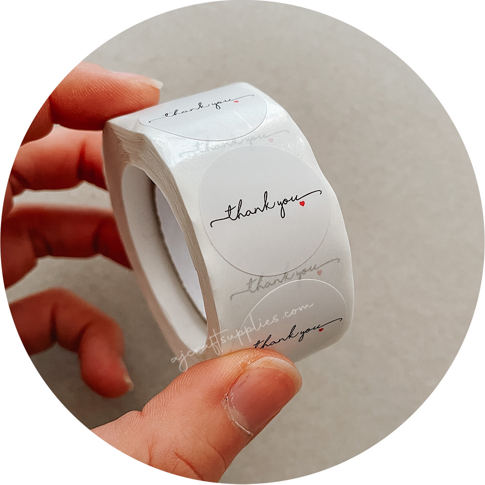 2.5cm Thank You Stickers - Black Script -  1 roll (500 stickers)