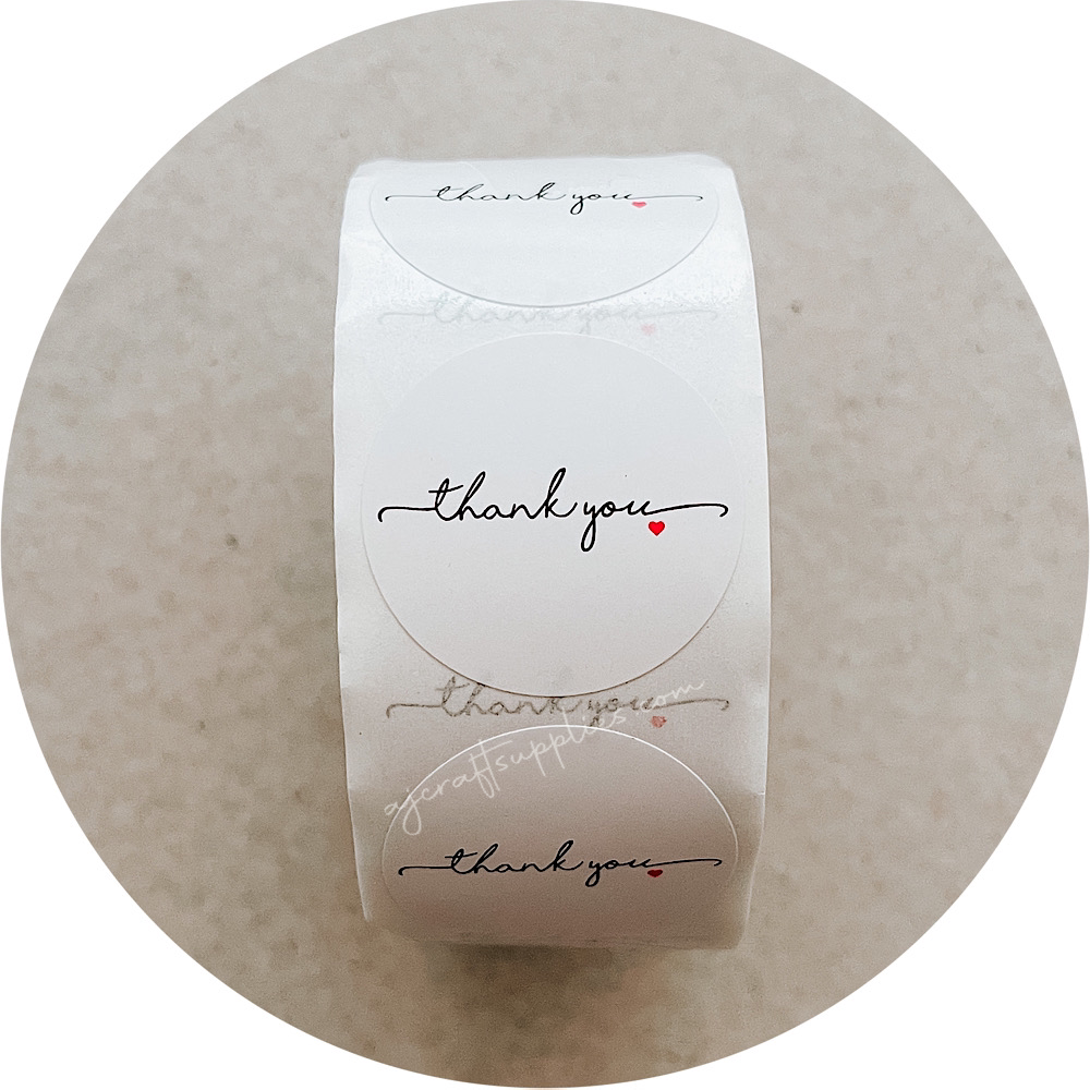 2.5cm Thank You Stickers - Black Script -  1 roll (500 stickers)