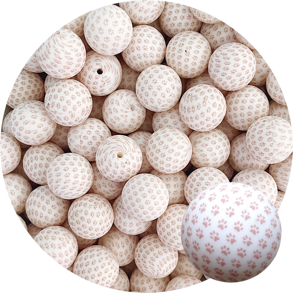 Nude Paw Print - 19mm Round Silicone Beads - 5 beads