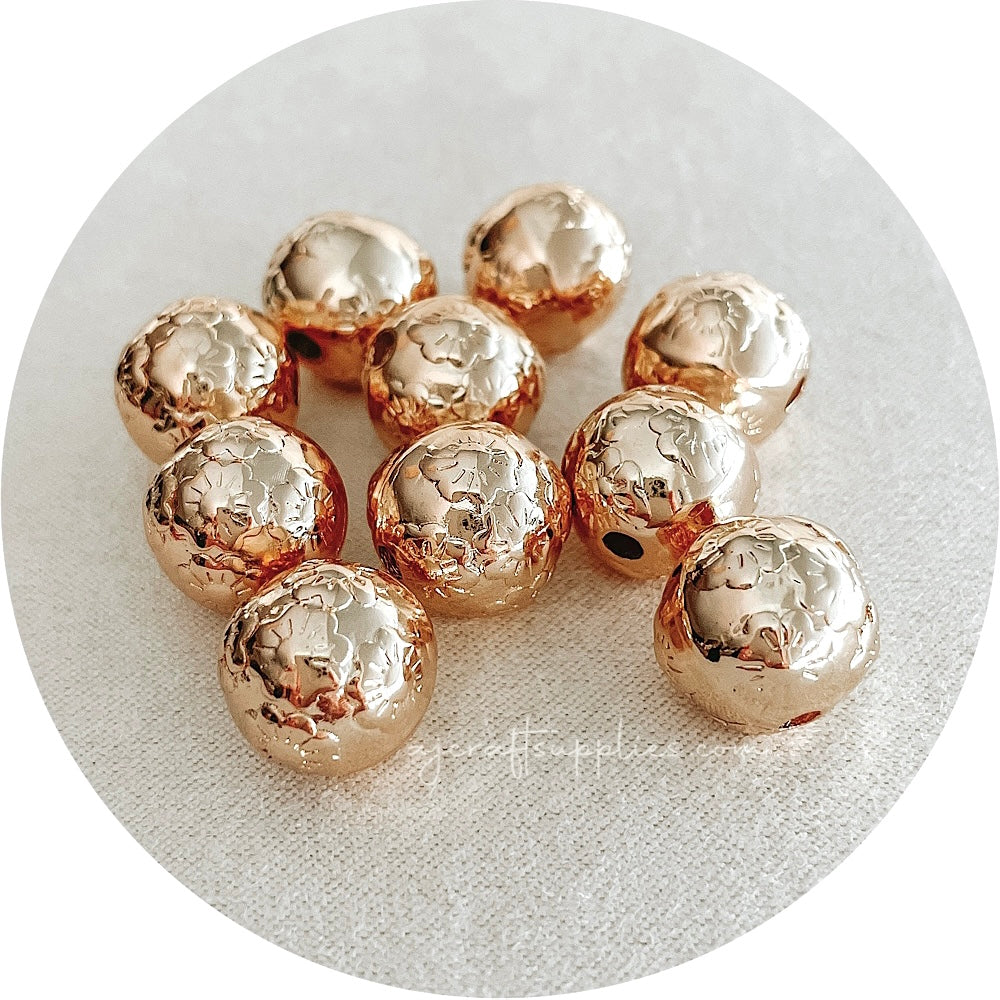 16mm (Floral Embossed) Round Acrylic Beads - CHOOSE YOUR COLOUR - 5 Beads