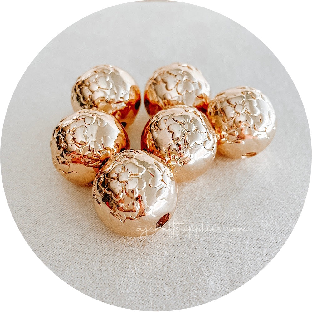 19mm (Floral Embossed) Round Acrylic Beads - CHOOSE YOUR COLOUR - 5 Beads