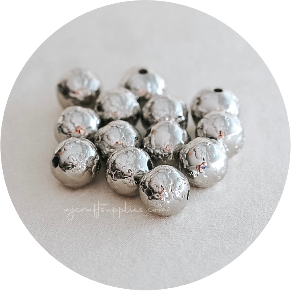 13mm (Floral Embossed) Round Acrylic Beads - CHOOSE YOUR COLOUR - 5 Beads