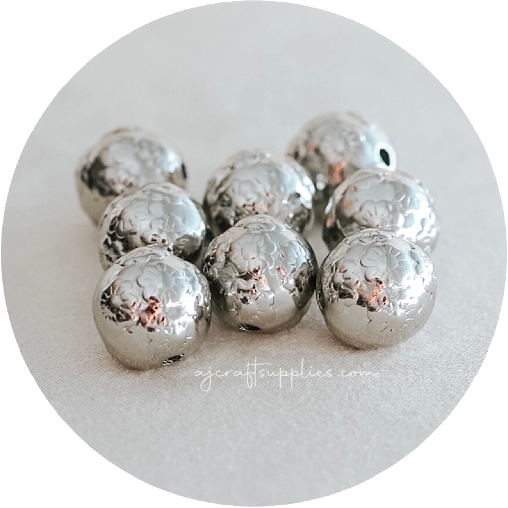 16mm (Floral Embossed) Round Acrylic Beads - CHOOSE YOUR COLOUR - 5 Beads