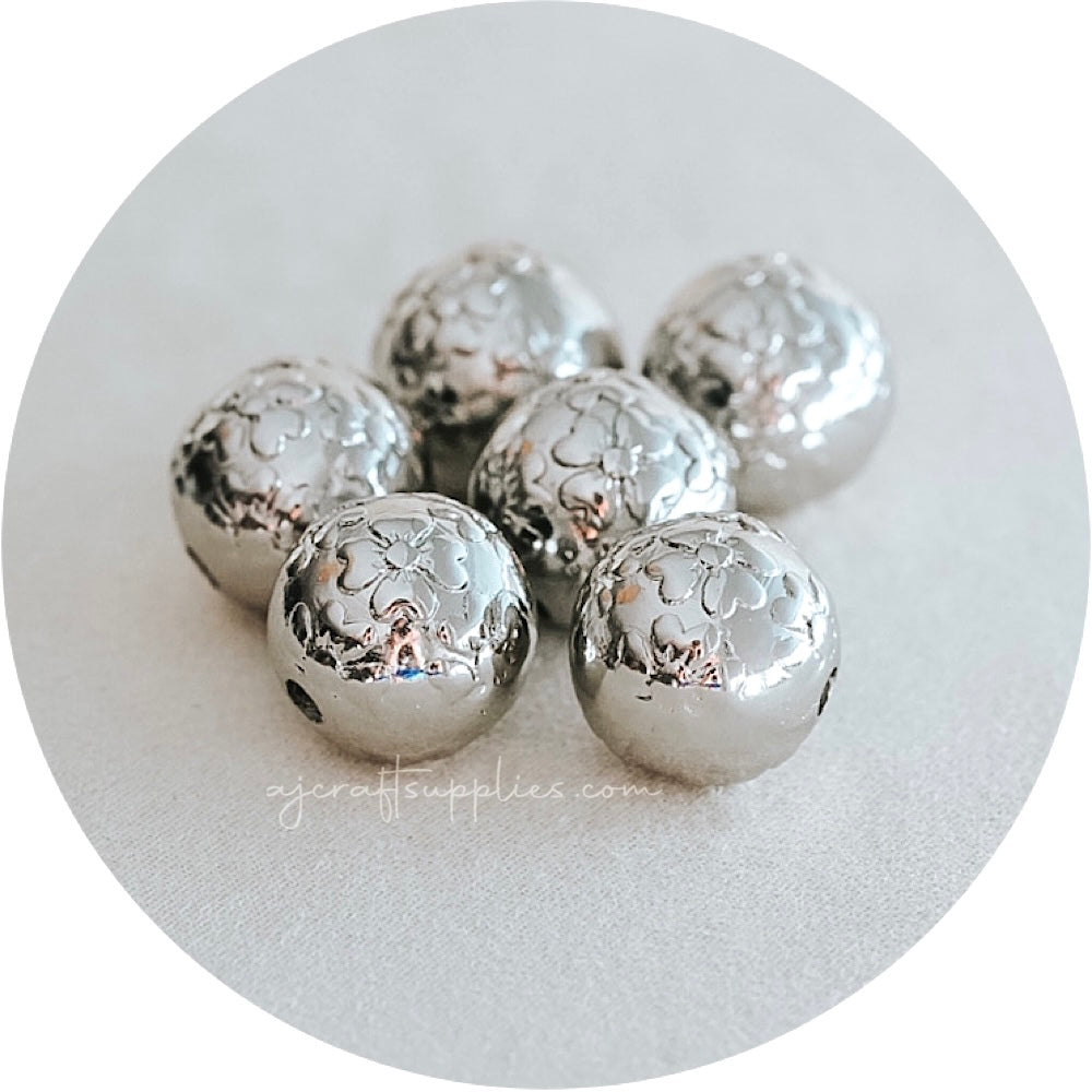 19mm (Floral Embossed) Round Acrylic Beads - CHOOSE YOUR COLOUR - 5 Beads