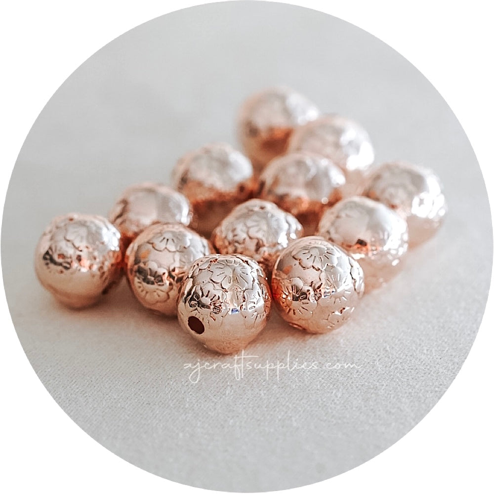 13mm (Floral Embossed) Round Acrylic Beads - CHOOSE YOUR COLOUR - 5 Beads