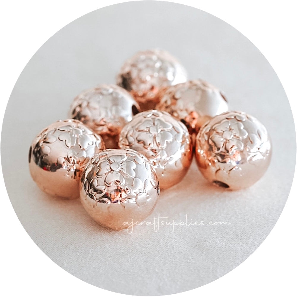 19mm (Floral Embossed) Round Acrylic Beads - CHOOSE YOUR COLOUR - 5 Beads