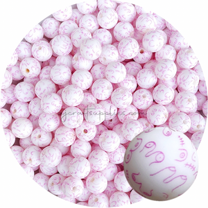 Pink Love your Boobs Print - 12mm Round Silicone Beads - 10 beads