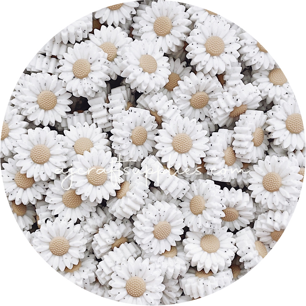 Oatmeal Speckled - 22mm Mini Daisy Silicone Beads - 2 beads