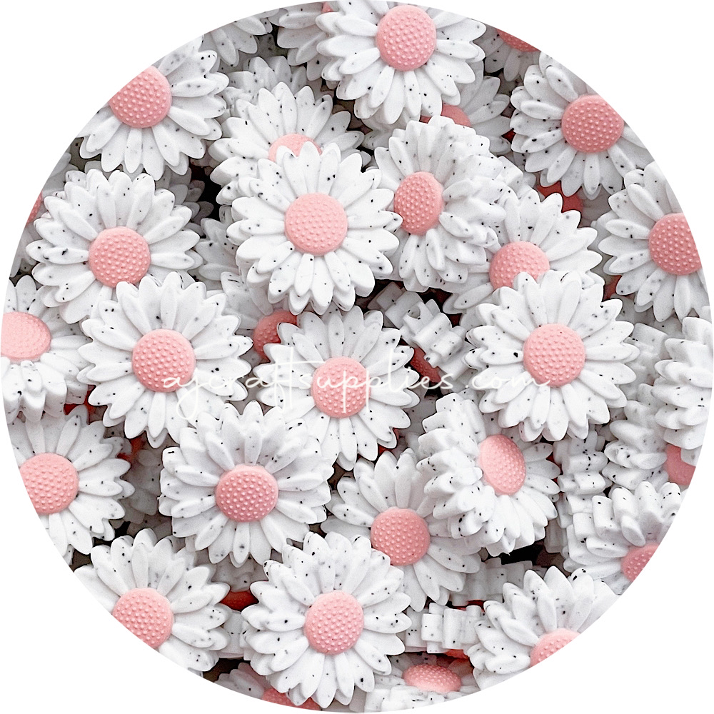 Candy Pink Speckled - 30mm Large Daisy Silicone Beads - 2 beads