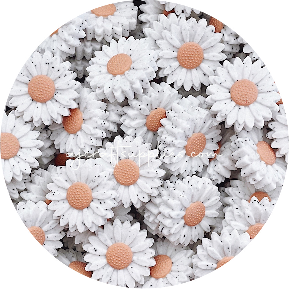 Peach Speckled - 30mm Large Daisy Silicone Beads - 2 beads