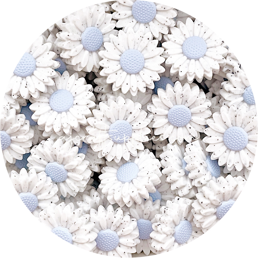 Pastel Blue Speckled - 30mm Large Daisy Silicone Beads - 2 beads