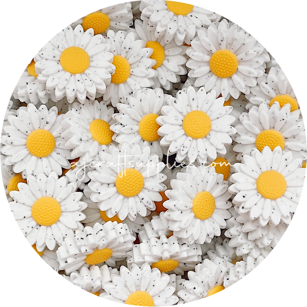 Marigold Speckled - 30mm Large Daisy Silicone Beads - 2 beads