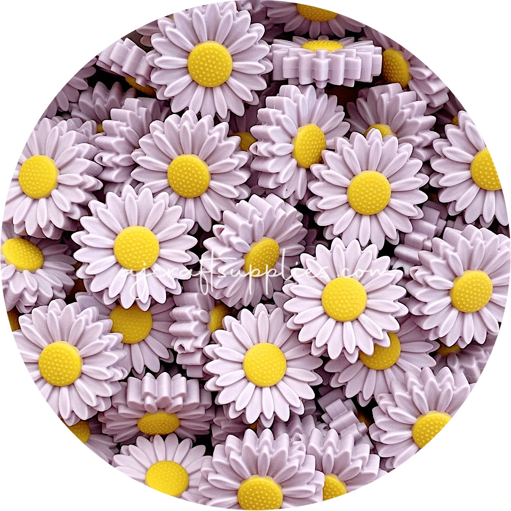 Lilac Purple - 30mm Large Daisy Silicone Beads - 2 beads