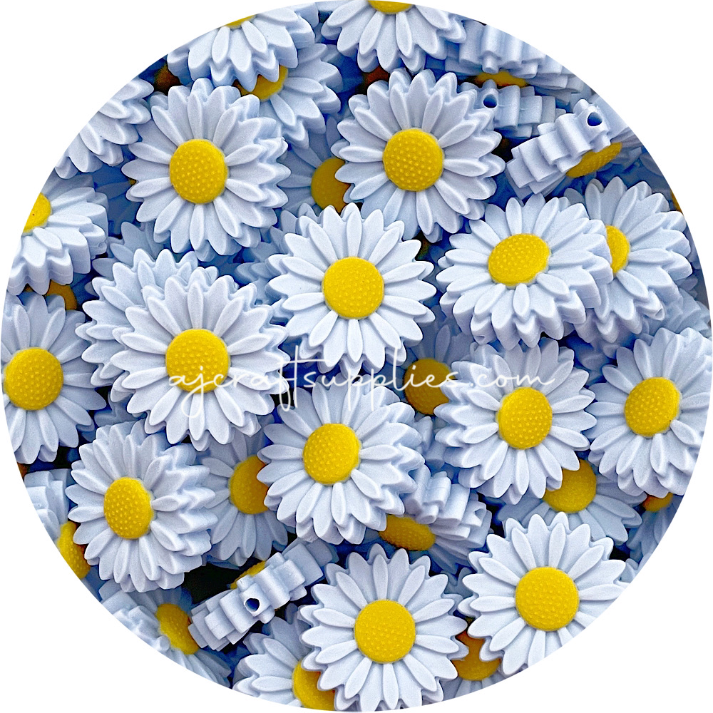 Pastel Blue - 30mm Large Daisy Silicone Beads - 2 beads