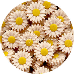 Cream Beige - 30mm Large Daisy Silicone Beads - 2 beads