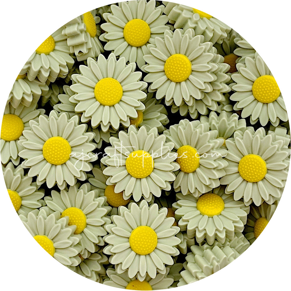 Sage Green - 30mm Large Daisy Silicone Beads - 2 beads