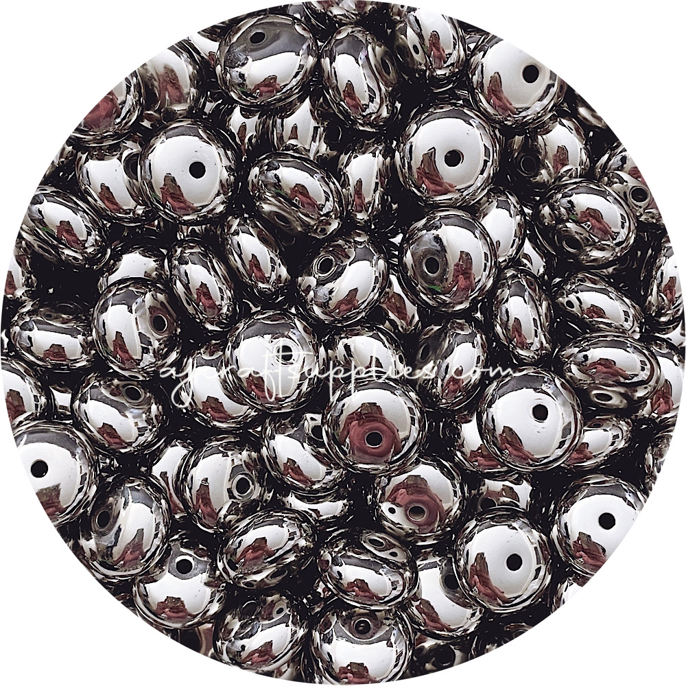 18mm Abacus Acrylic Spacer Beads - Silver - 5 Beads