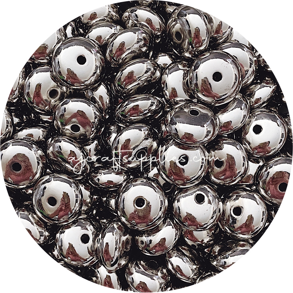22mm Abacus Acrylic Spacer Beads - Silver - 5 Beads