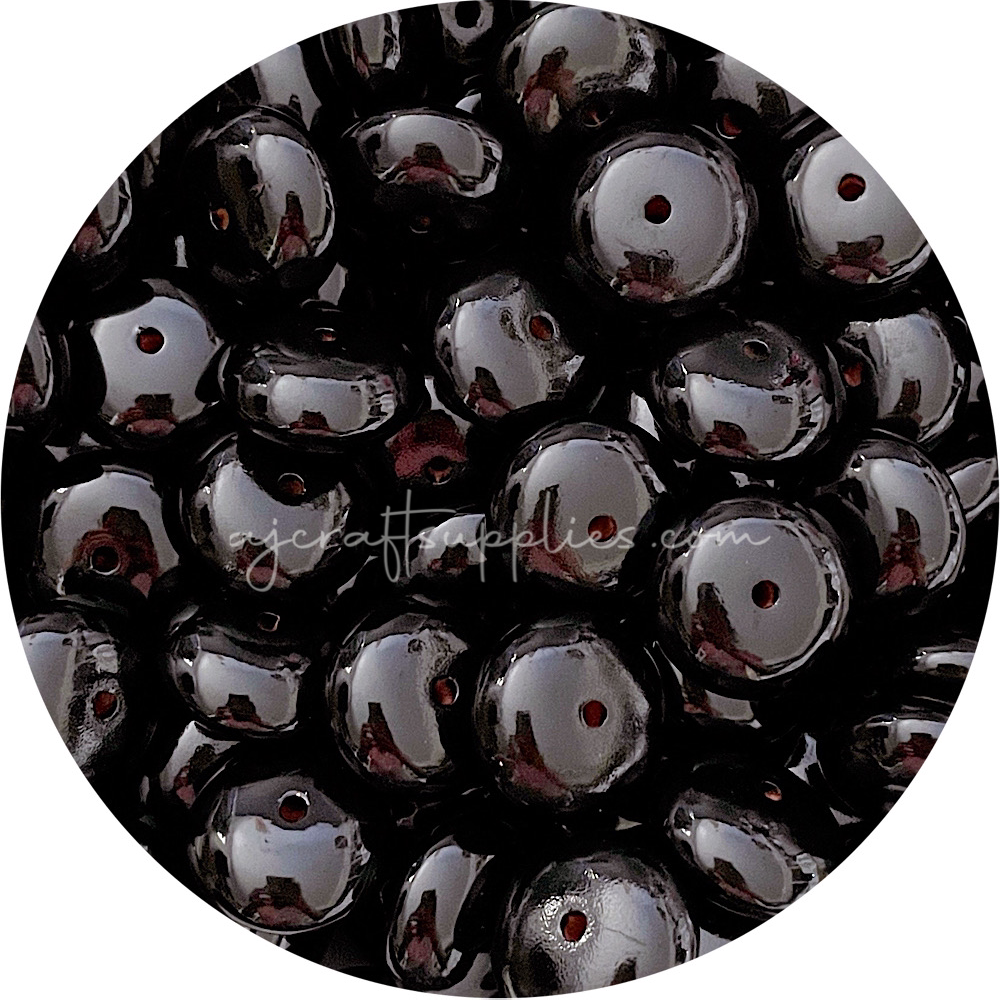 22mm Abacus Acrylic Spacer Beads - Black - 5 Beads