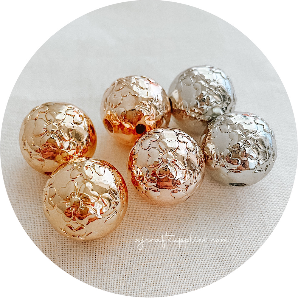 19mm (Floral Embossed) Round Acrylic Beads - CHOOSE YOUR COLOUR - 5 Beads