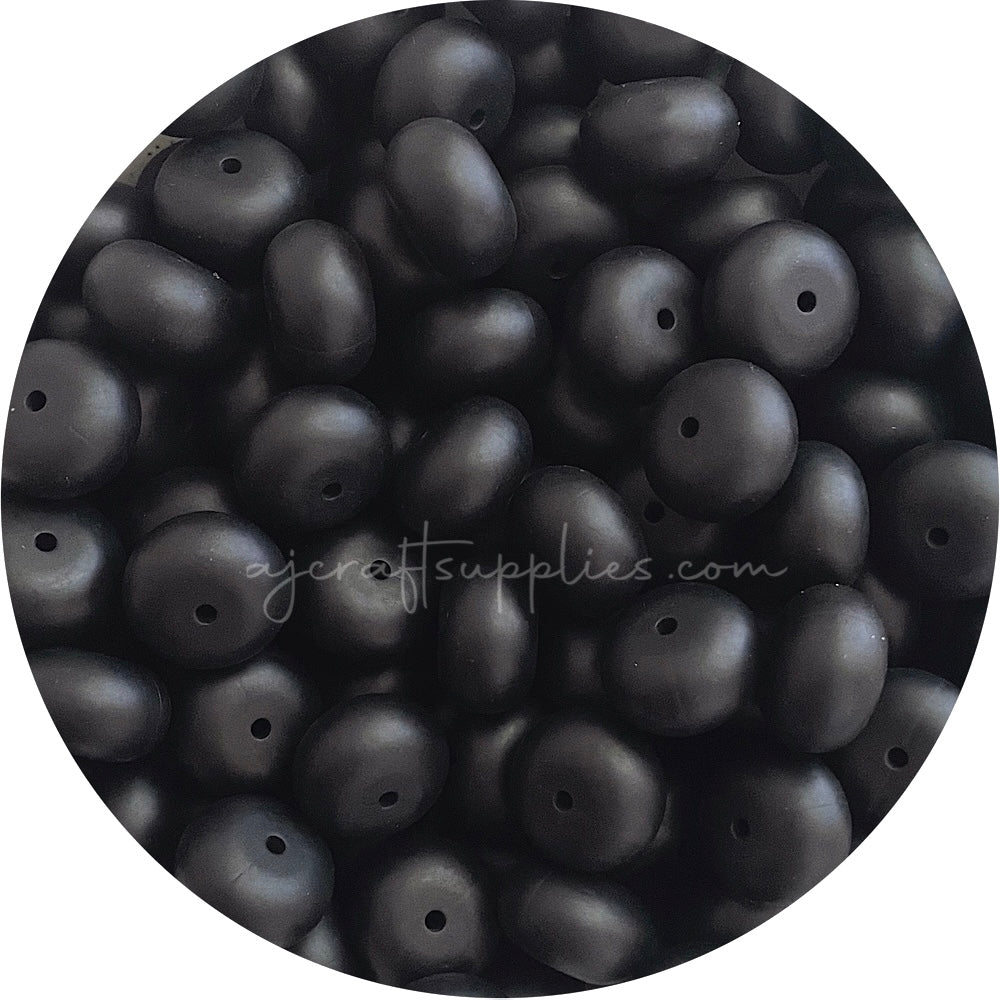 Jet Black - 19mm Abacus Silicone Beads - 5 Beads